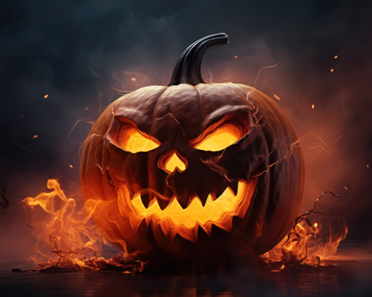 Страшная огненная тыква на Хэллоуин
