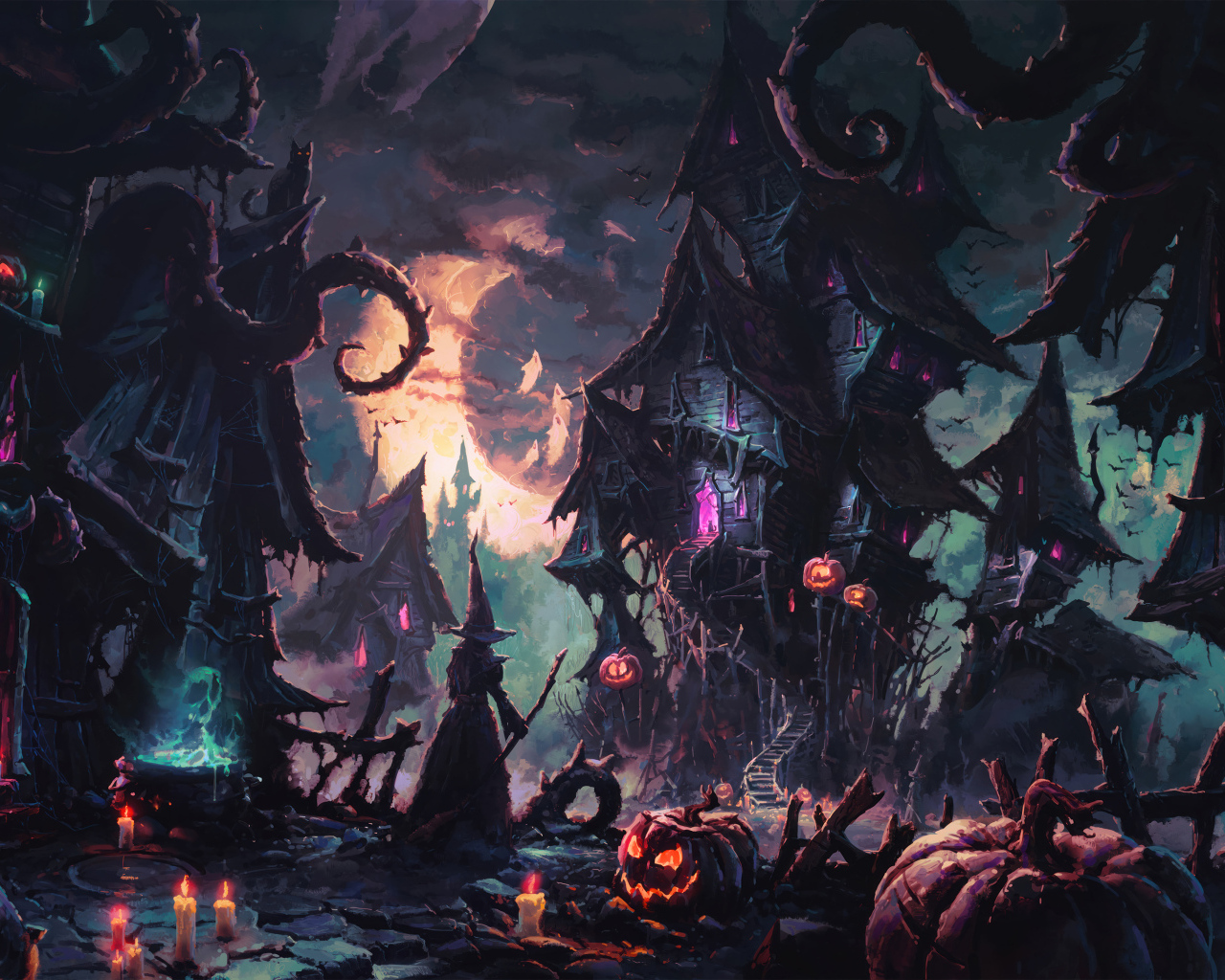 Зловещие черные дома с тыквами