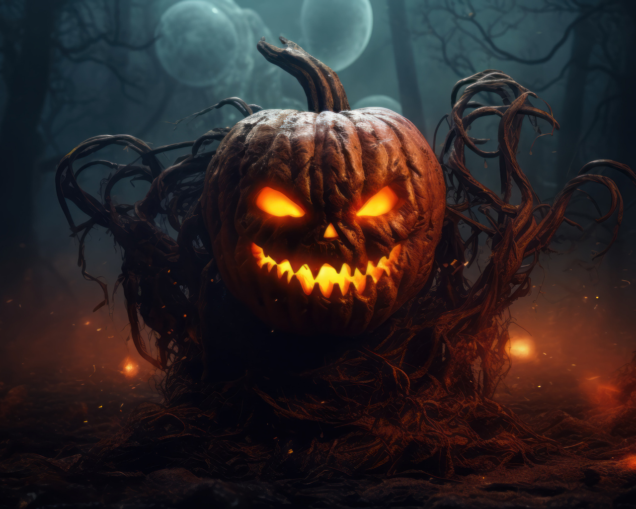 Зловещая улыбка светящейся тыквы