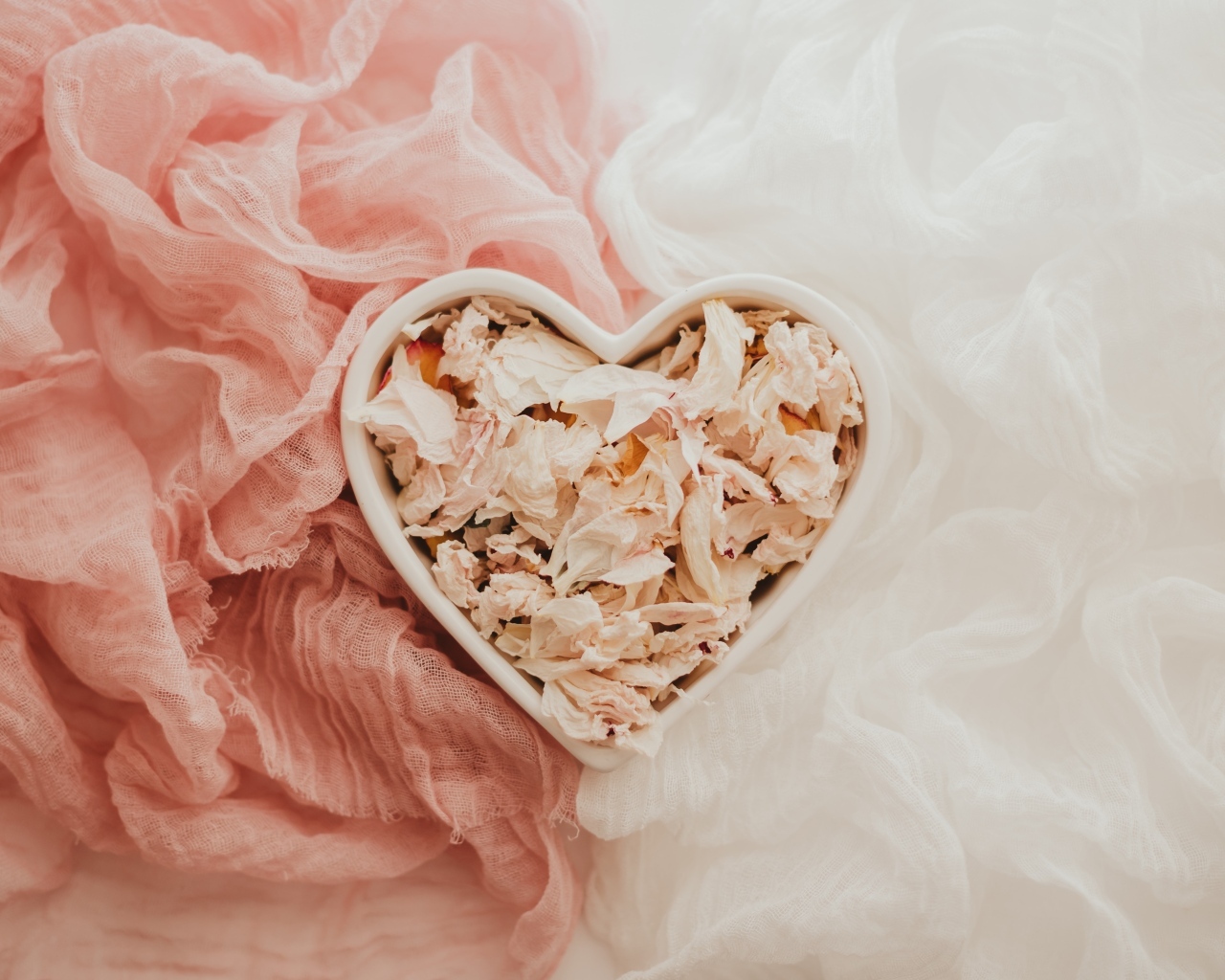 Коробка в форме сердце с сухими лепестками