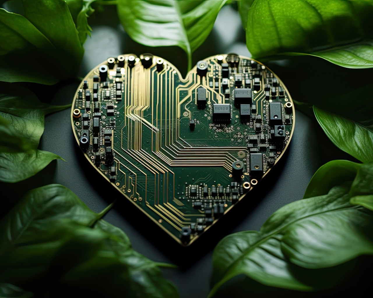 Плата в форме сердца с зелеными листьями