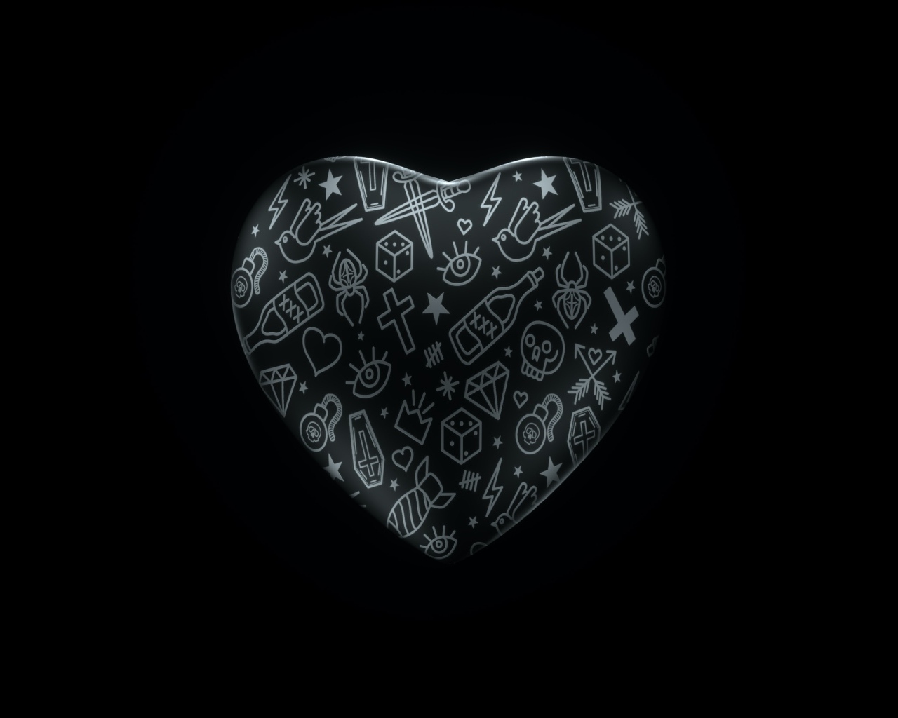 Разрисованное сердце на черном фоне