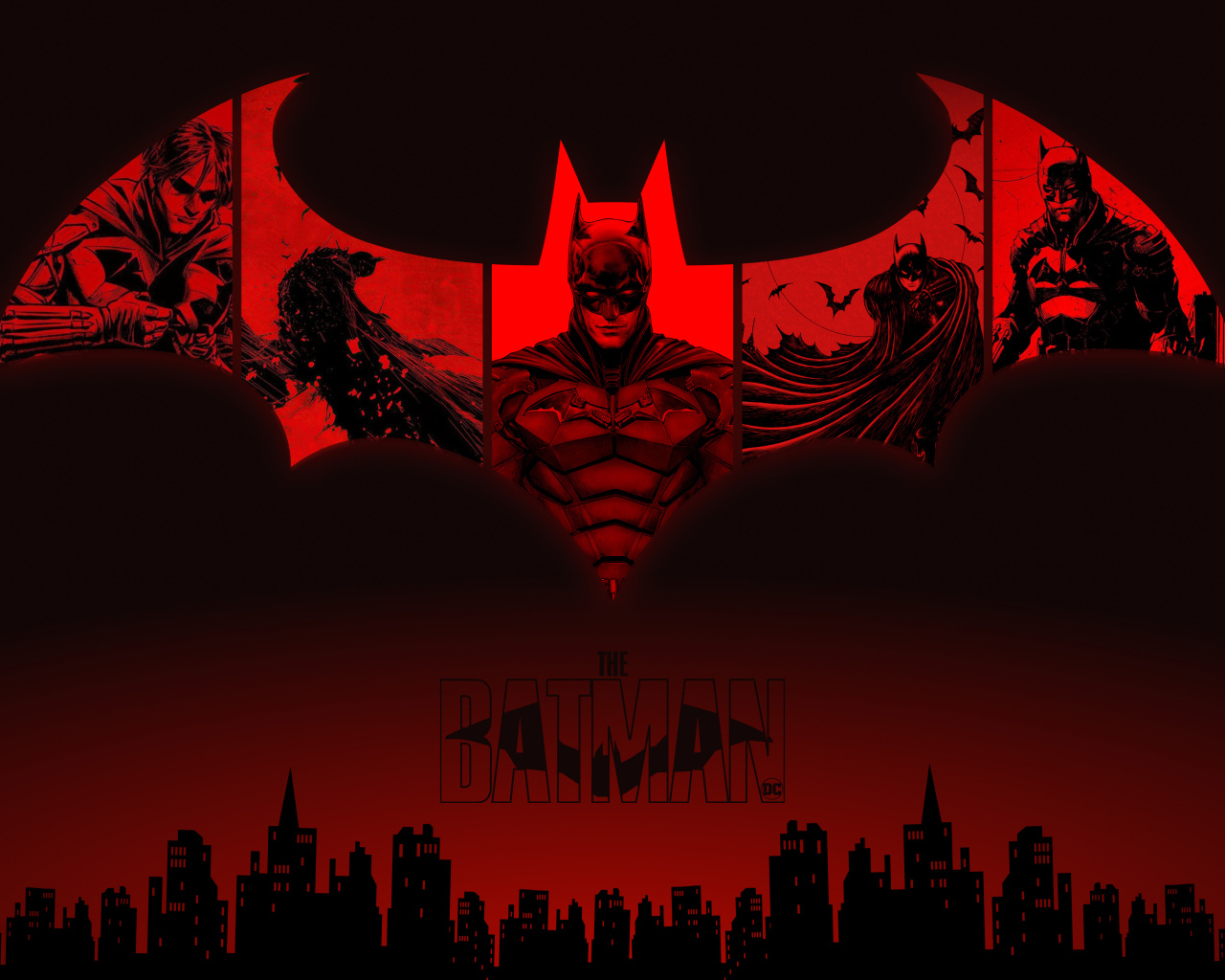 Логотип фильма Бэтмен на красном фоне