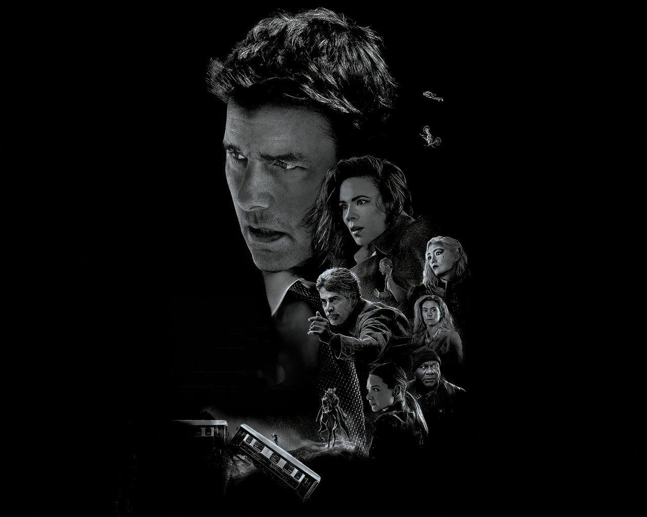 Черно-белый постер фильма Миссия невыполнима: Смертельная расплата. Часть 1