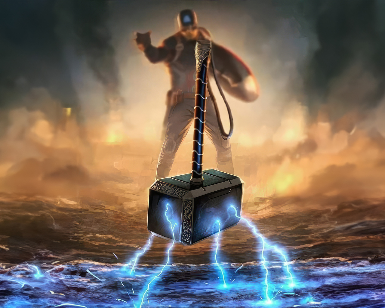 Капитан Америка с молотом Тора