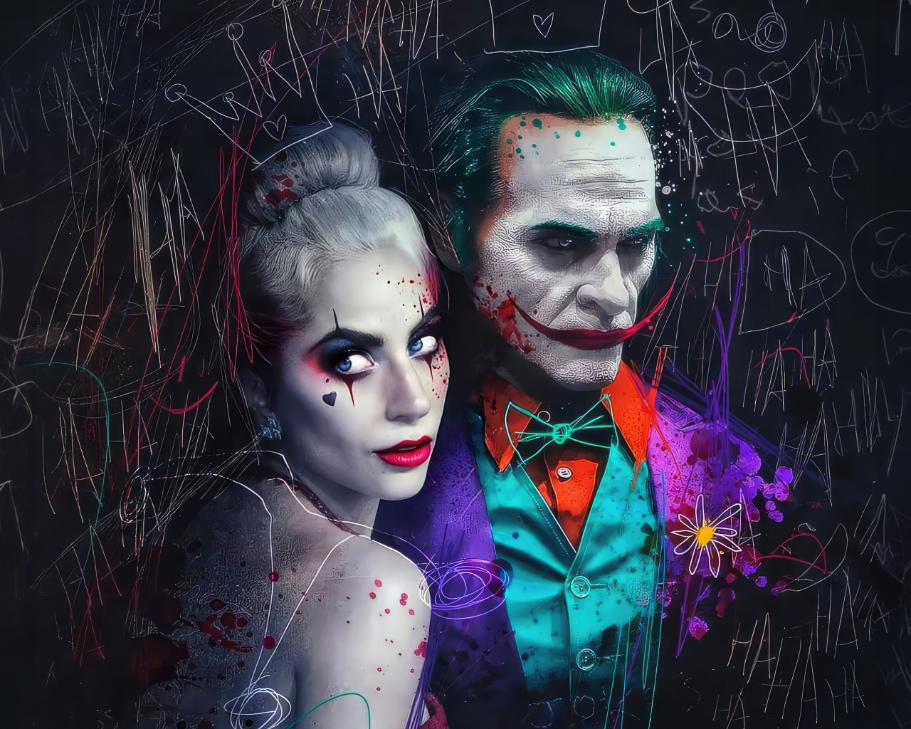 Нарисованные Харли Квин и Джокер