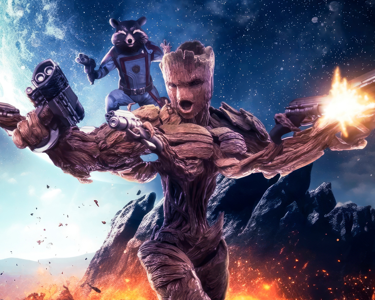 Грут и Ракета в фильме Стражи Галактики. Часть 3