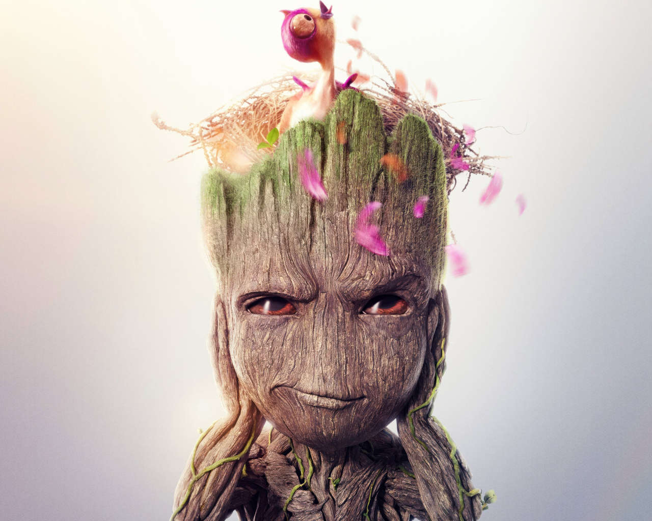 Маленький Грут с гнездом на голове