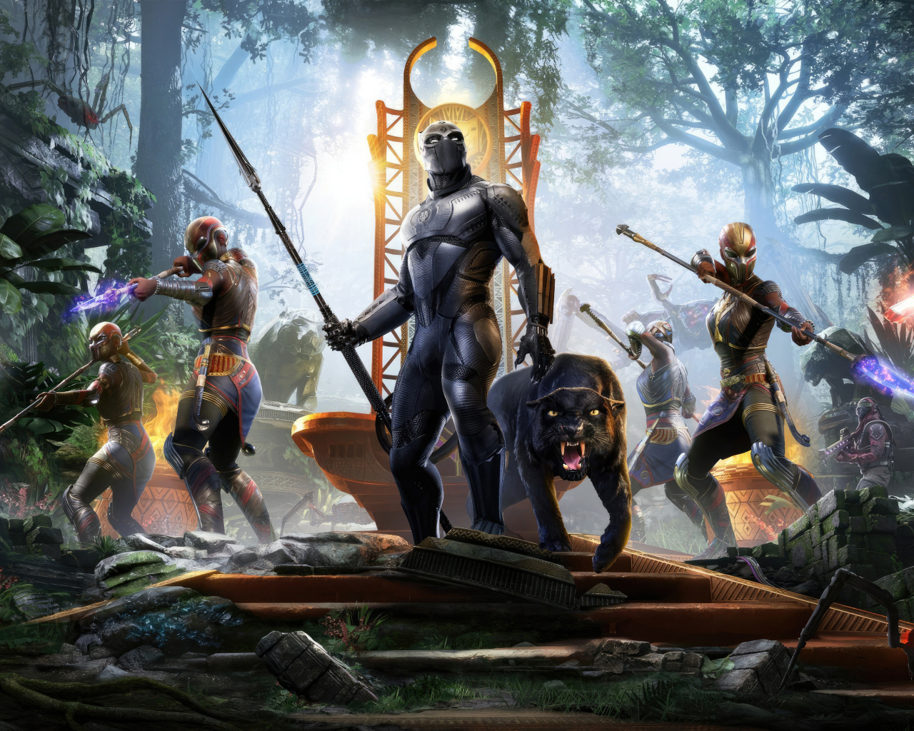 Супергерои Марвел с оружием в лесу