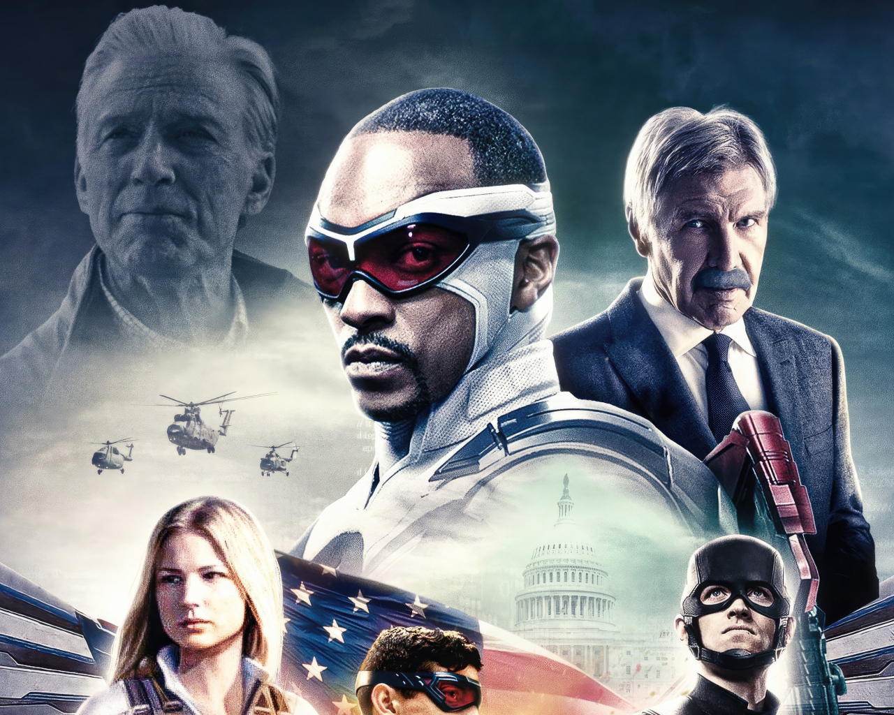 Постер с главными героями фильма Капитан Америка: Дивный новый мир