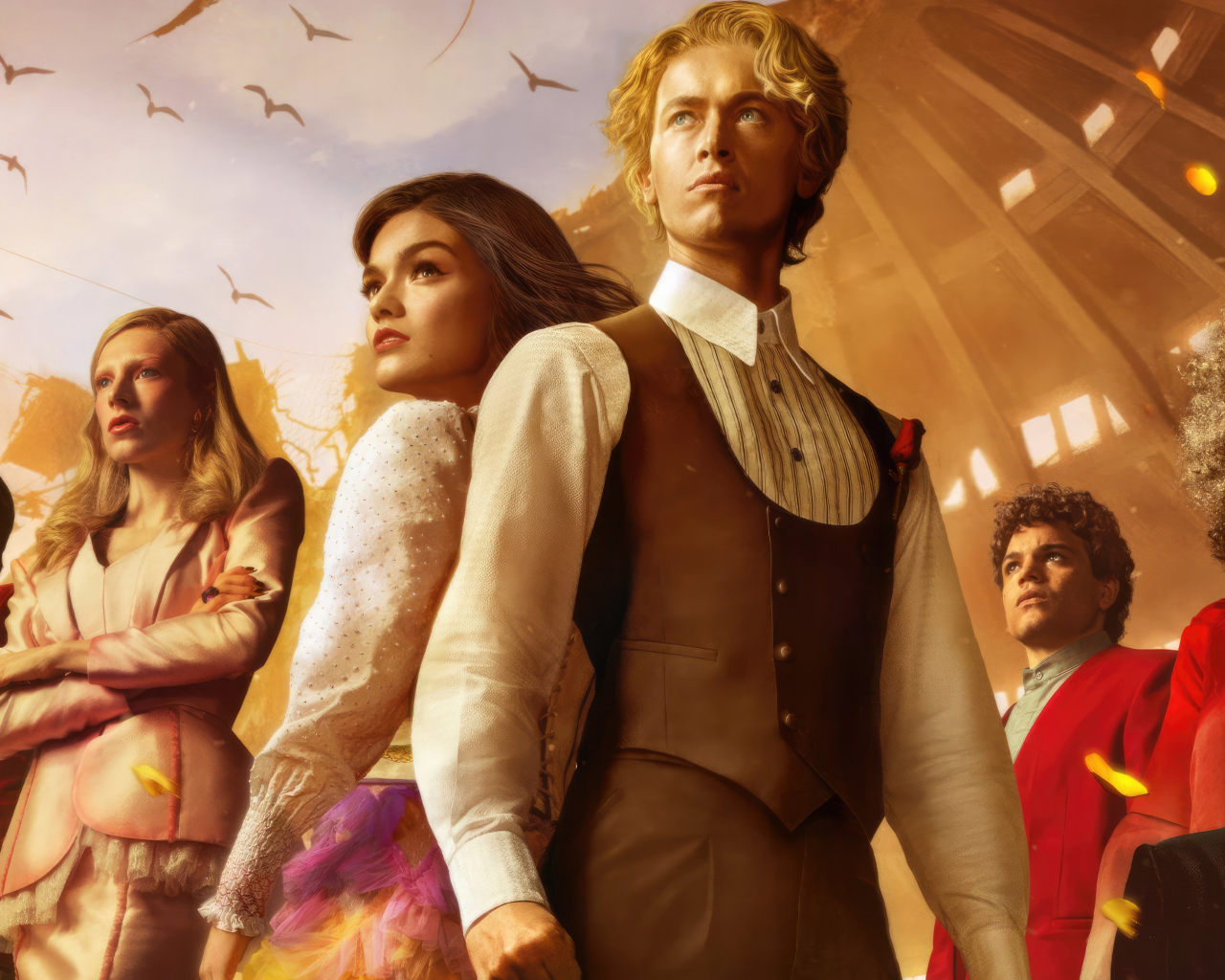 Постер с главными персонажами фильма  Голодные игры: Баллада о змеях и певчих птицах, 2023