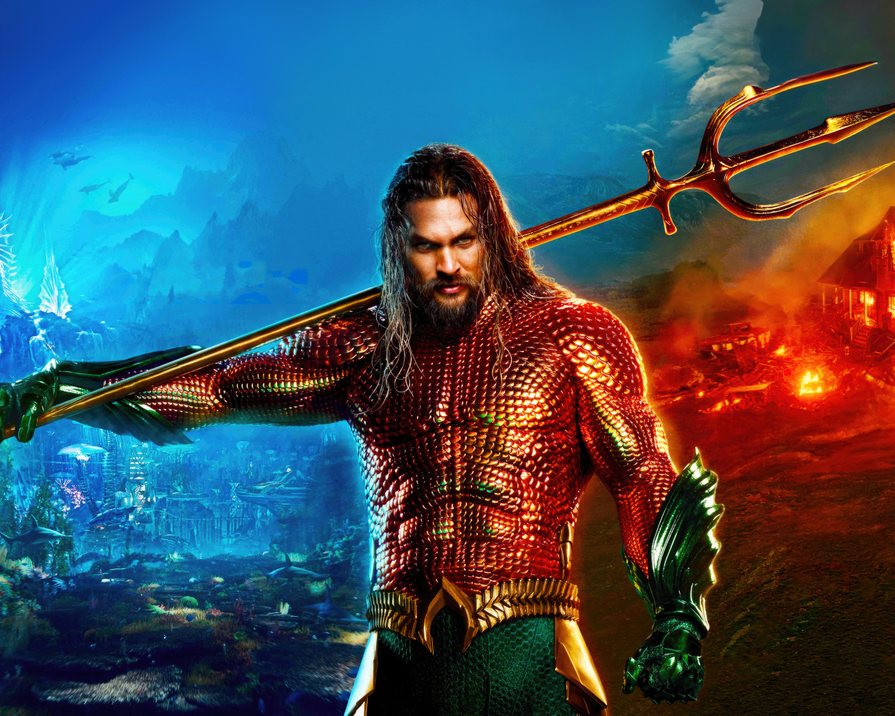 Суровый Аквамен с трезубцем