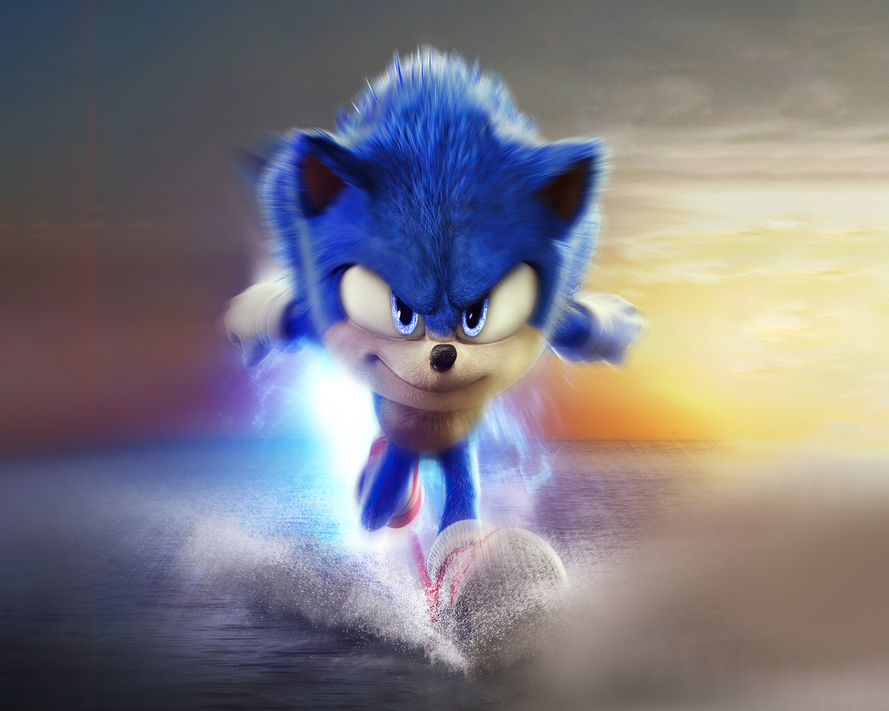 Персонаж Соник бежит по воде