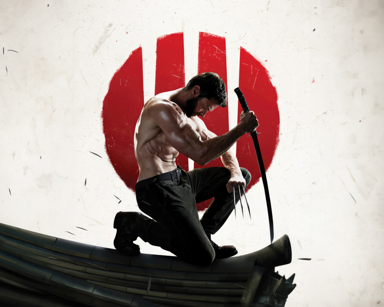 Супергерой Росомаха с самурайским мечом