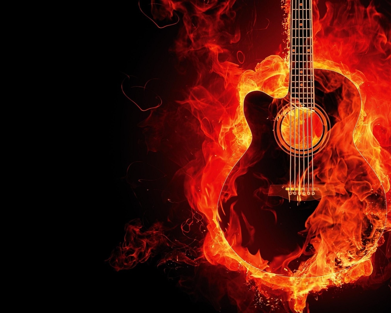 Огненная гитара на черном фоне