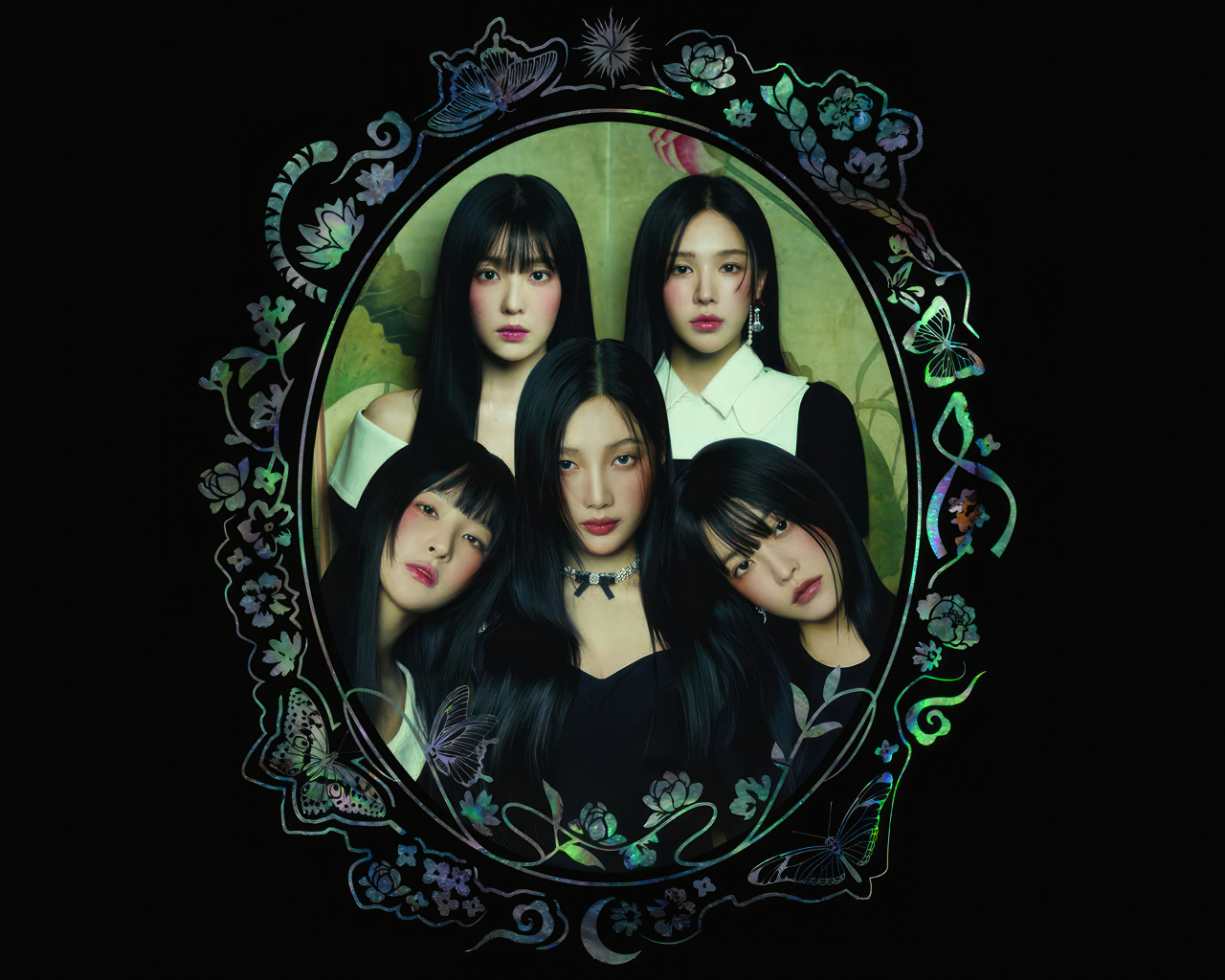 Участницы женской группы Red Velvet на черном фоне в картине