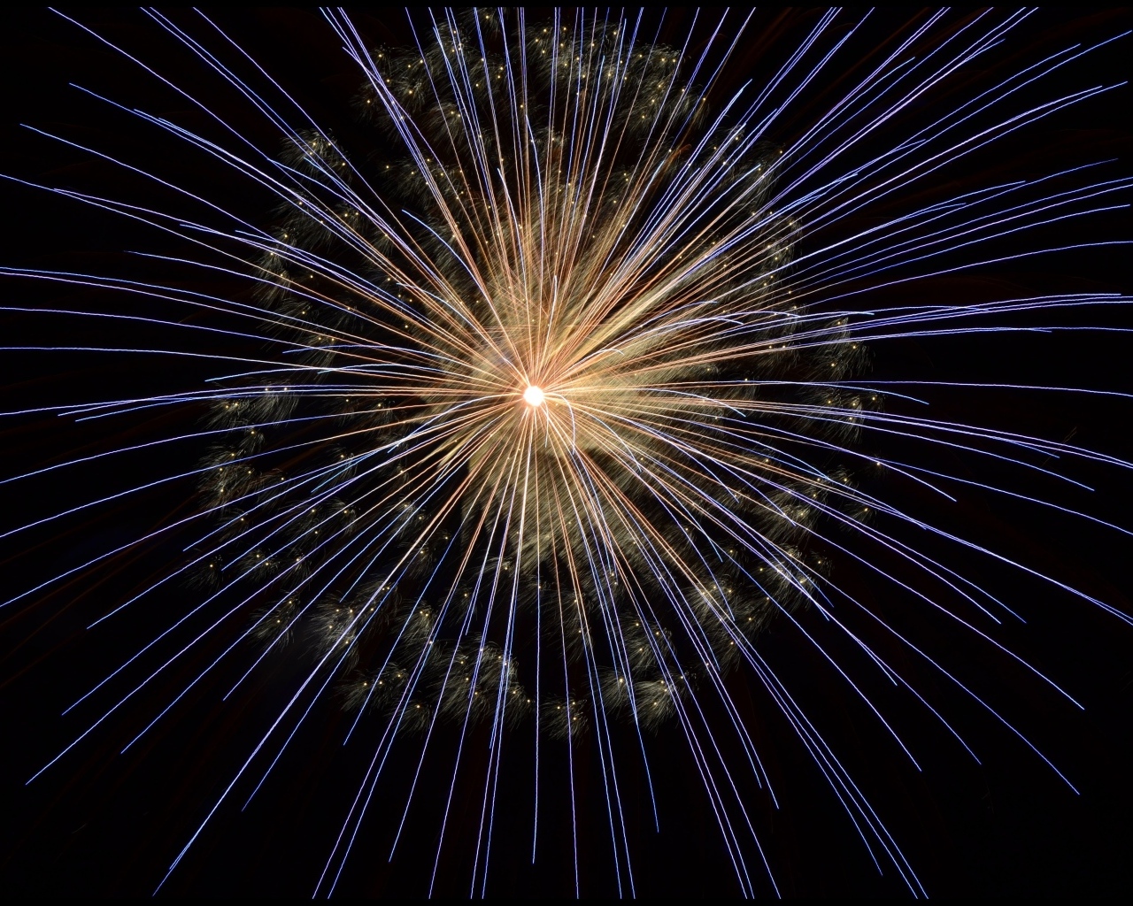 Взрыв яркого салюта на черном фоне