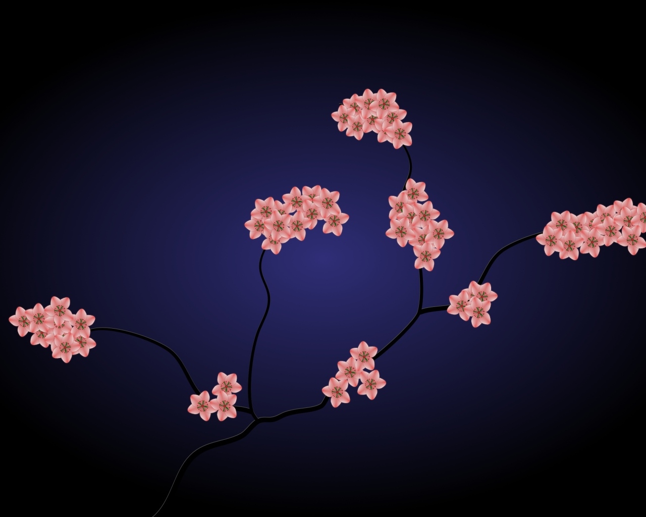 Нарисованные розовые цветы на синем фоне