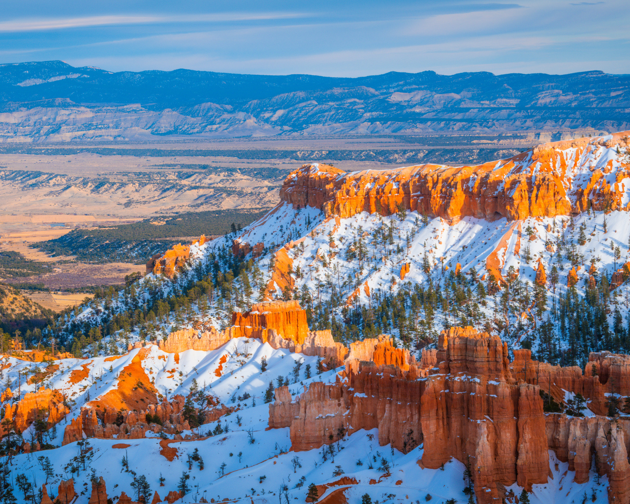 Красивый вид на заснеженный каньон