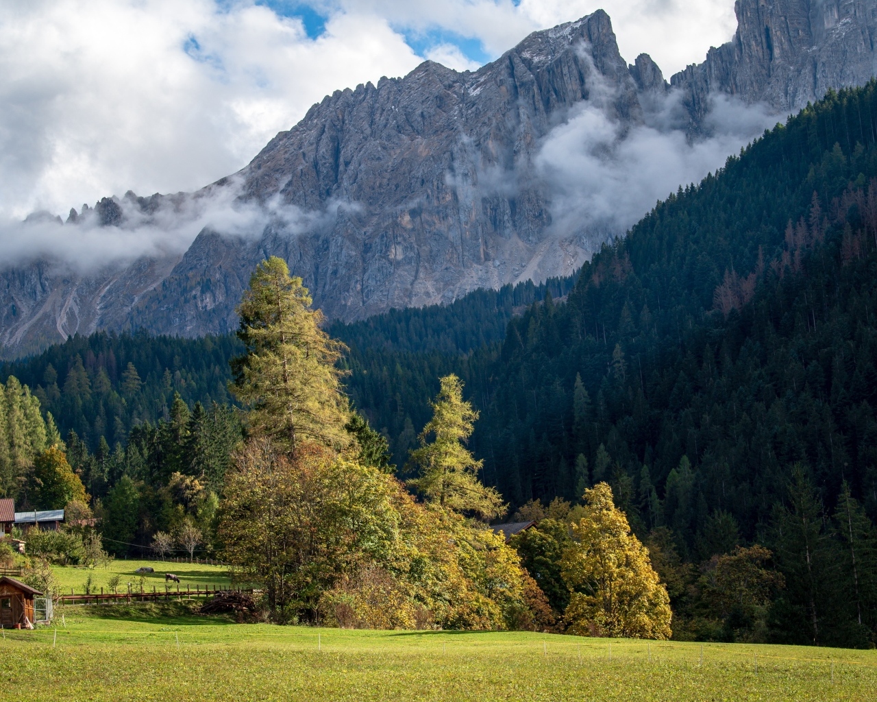 Белый туман над высокими каменными горами