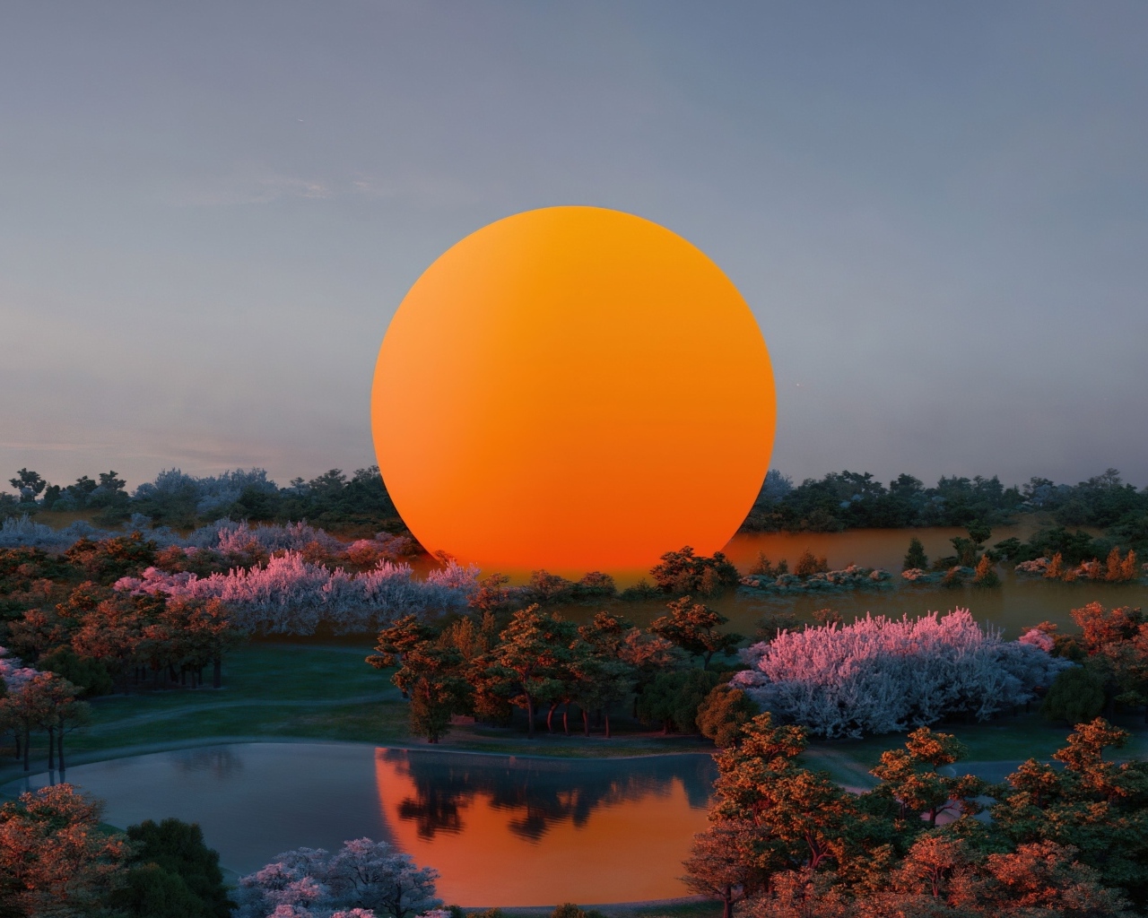 Оранжевое солнце на природе