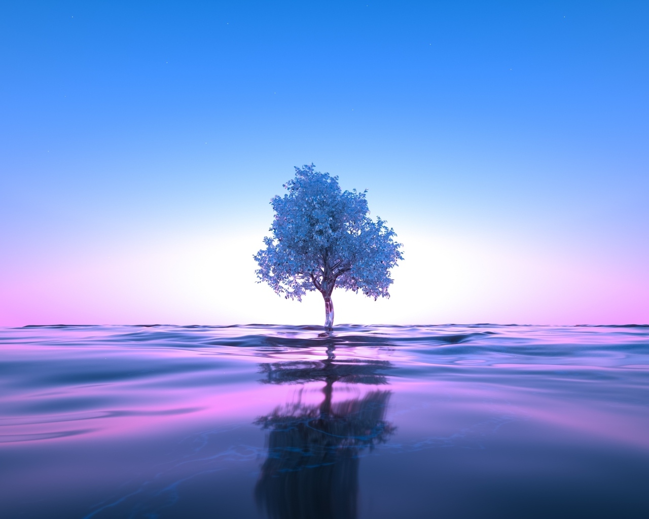 Дерево растет в воде на фоне неба