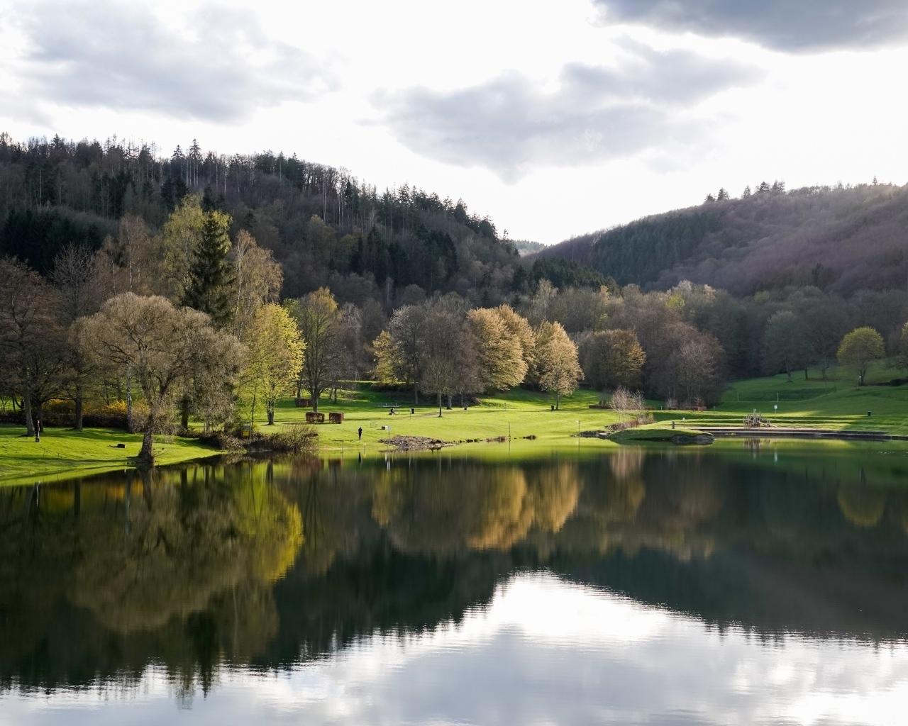 Красивый вид на озеро и парк