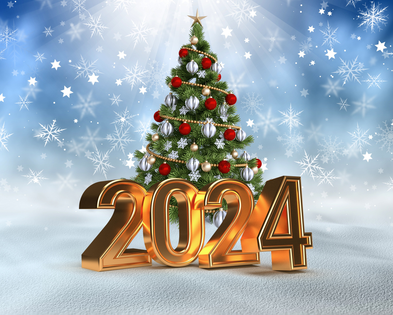 Новогодняя ель с цифрами 2024 на Новый год