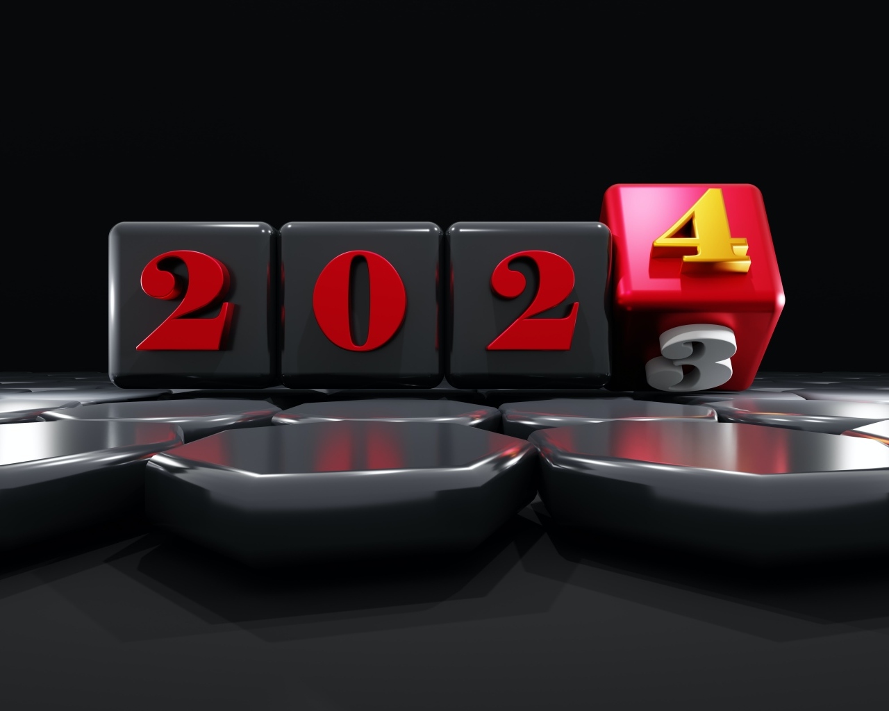 Кубы с цифрами 2024 на черном фоне