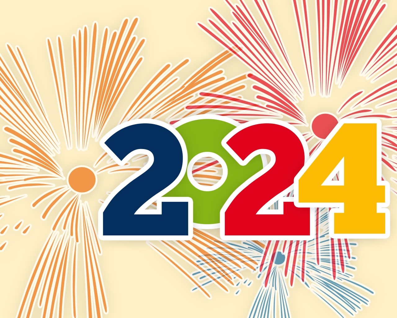 Цифры на фоне салюта на новый год 2024