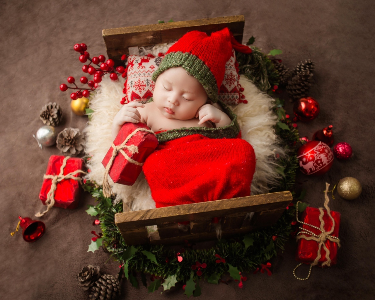 Рождественское фото спящего ребенка
