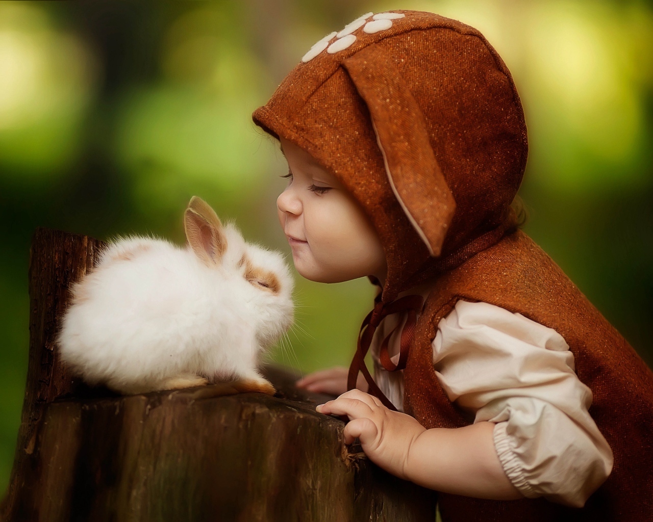 Маленький ребенок с декоративным кроликом