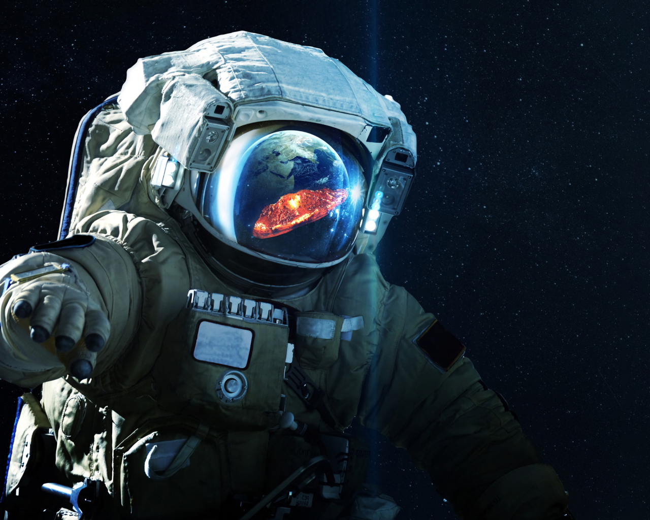 Астронавт смотрит в космосе на вспышку