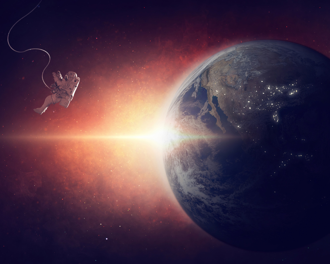 Астронавт в открытом космосе на фоне планеты земля