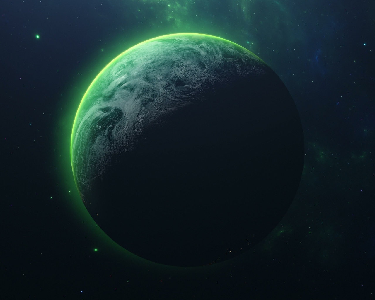 Большая зеленая планета в космосе