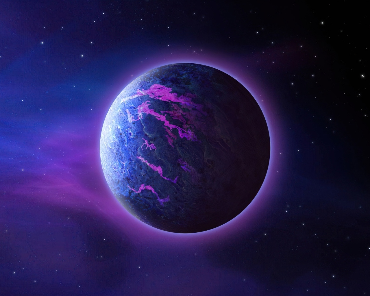 Большая фиолетовая планета в космосе