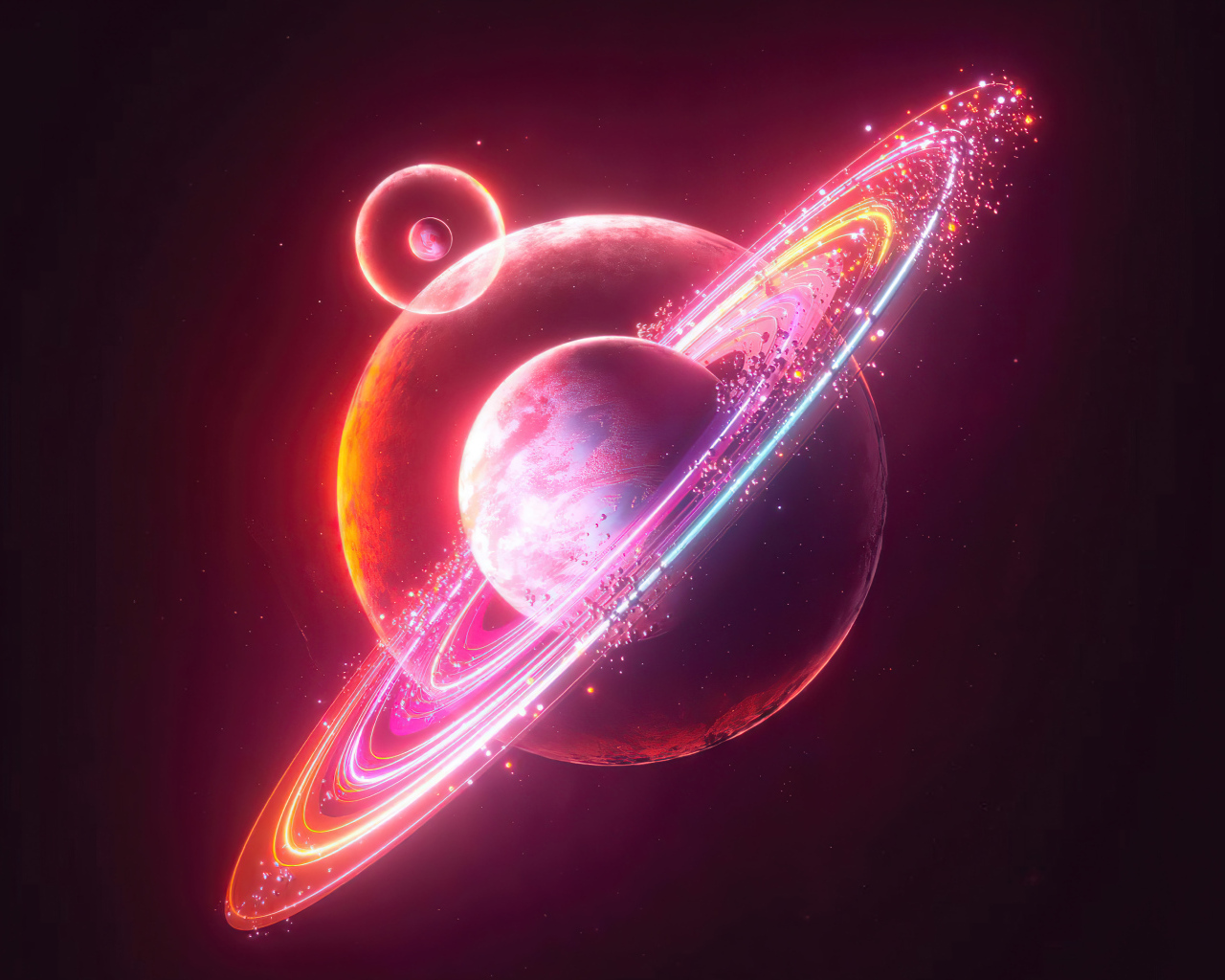 Круги вокруг розовой планеты в космосе