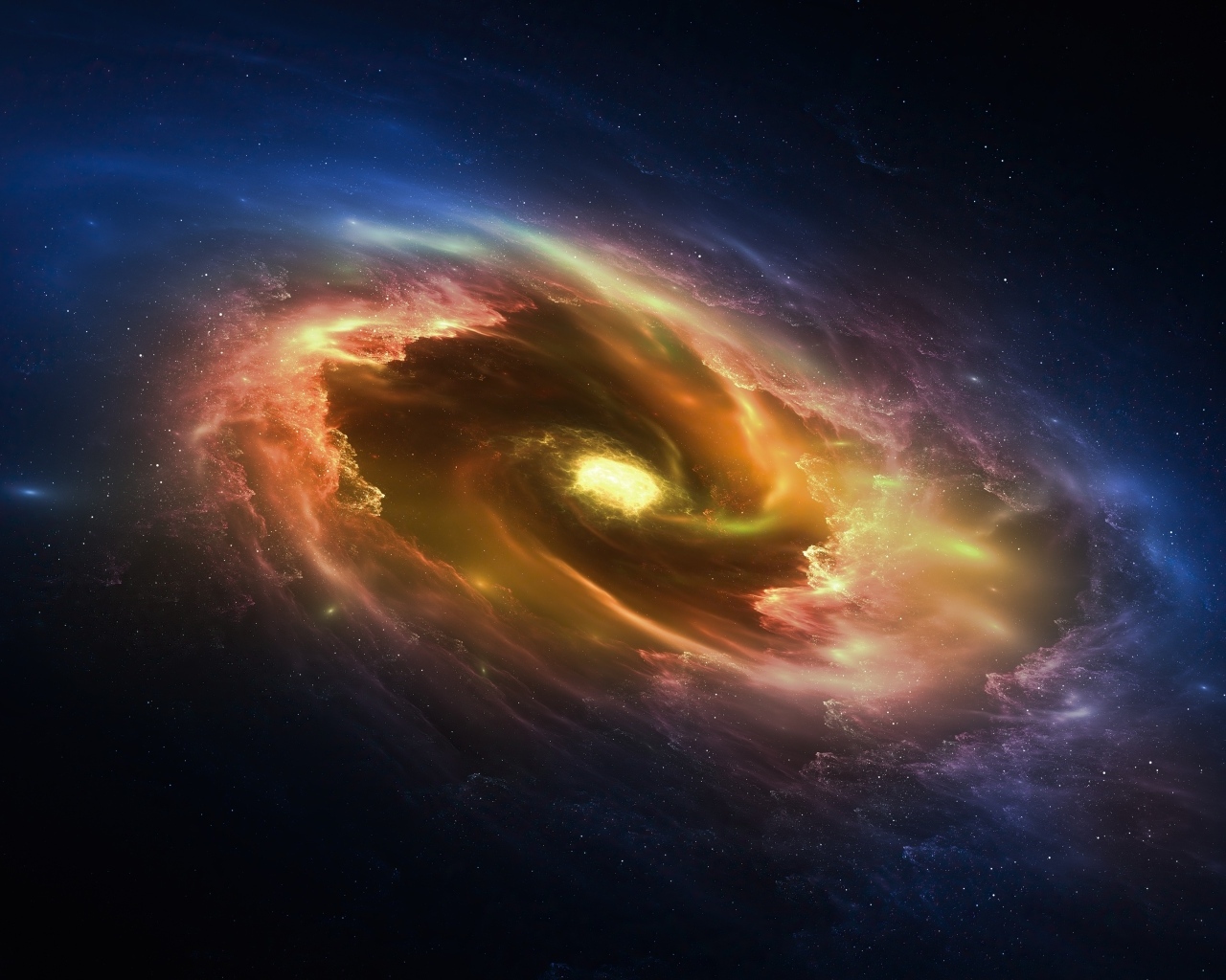 Желтая спиральная галактика в космосе