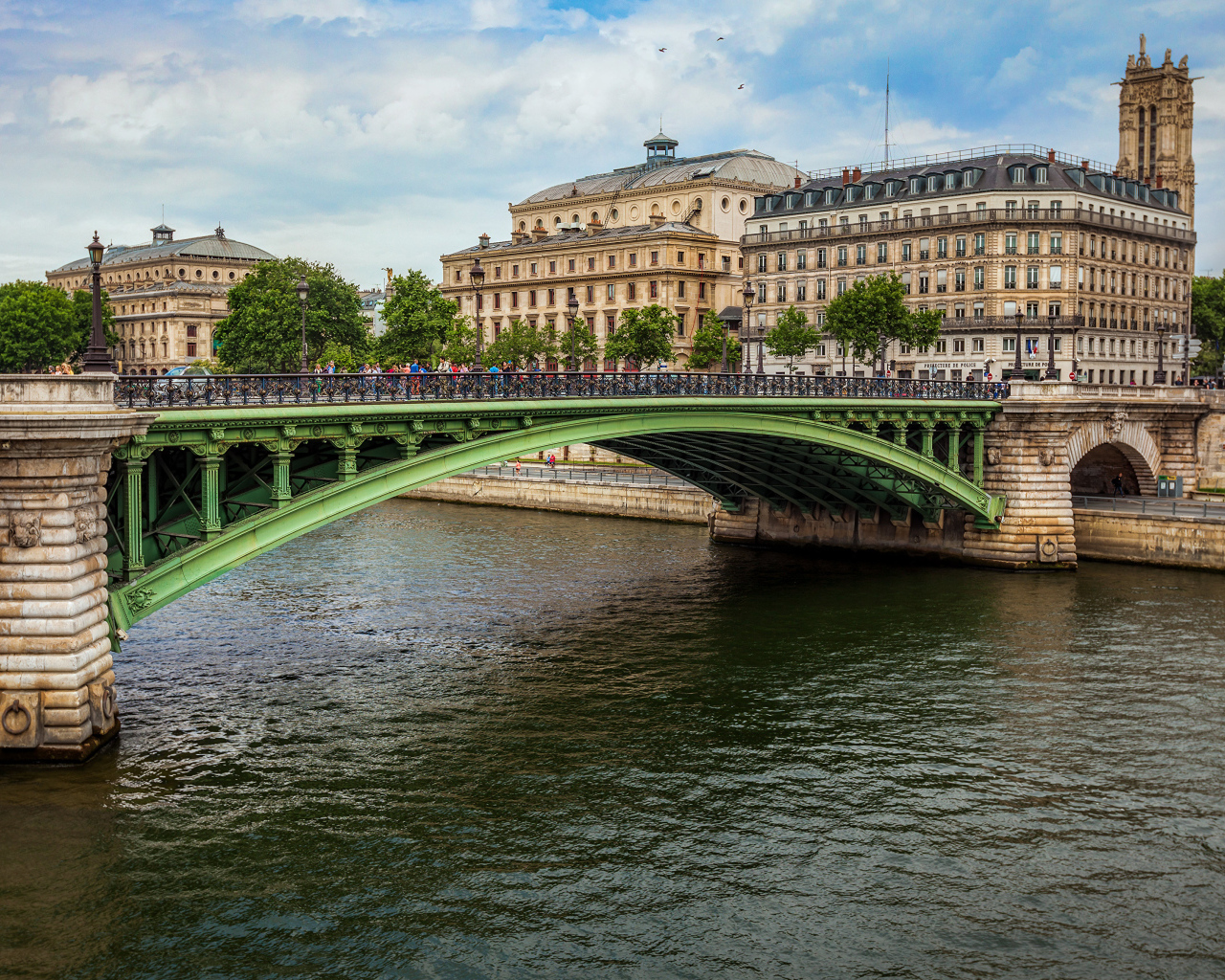 Дома и мост в городе Париж, Франция