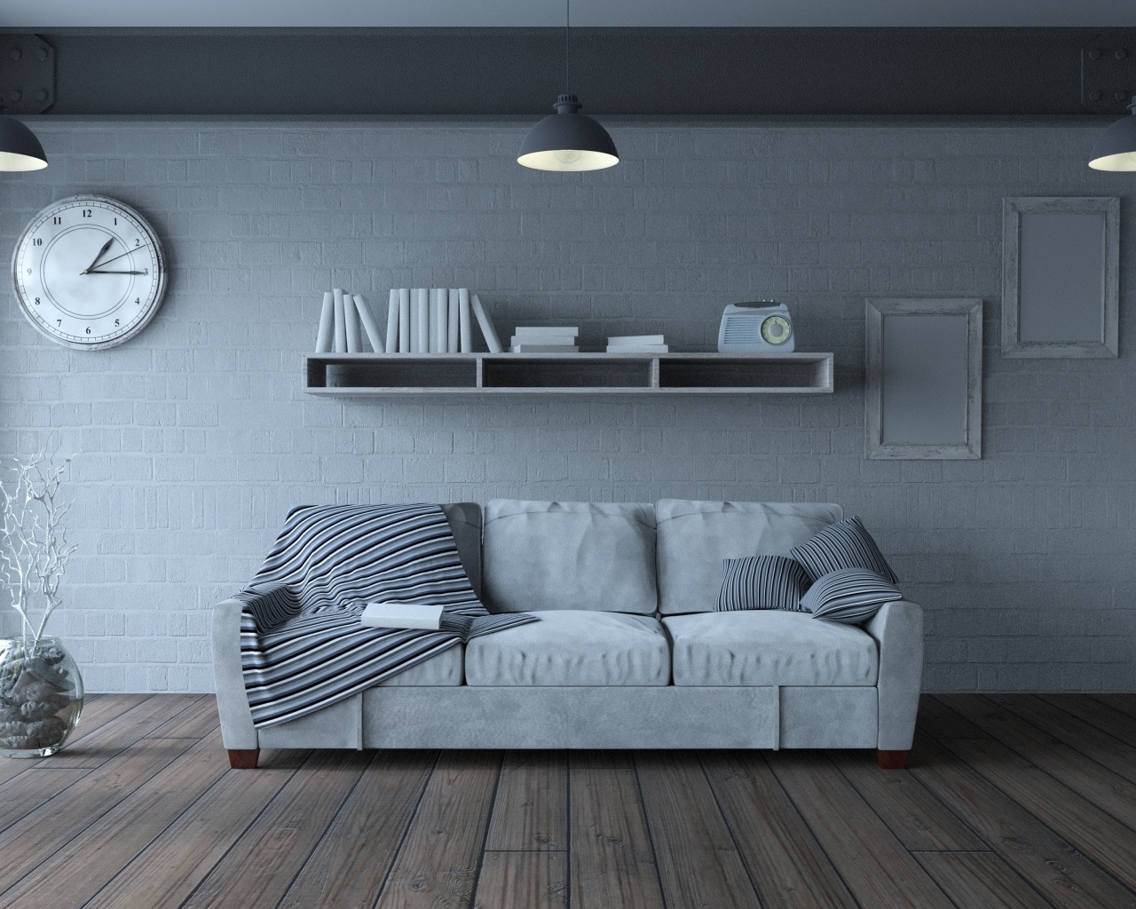 Серая комната в стиле минимализм