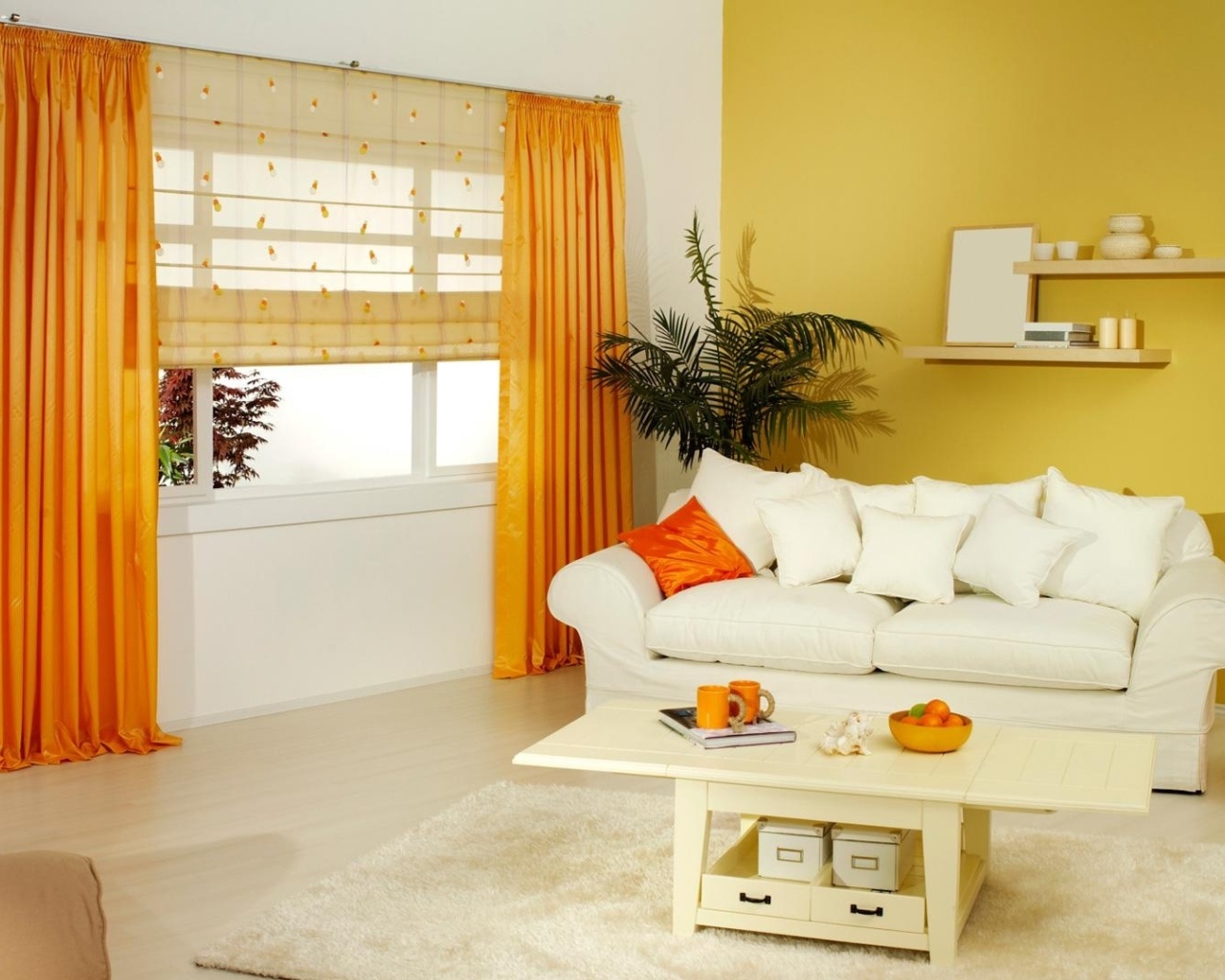 Дизайн гостиной в оранжевом стиле