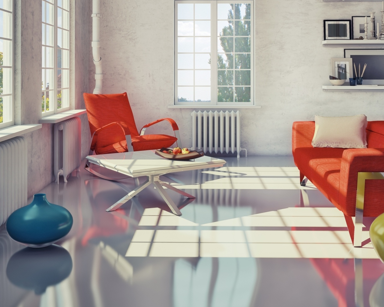 Красная мебель в гостиной в стиле Модерн