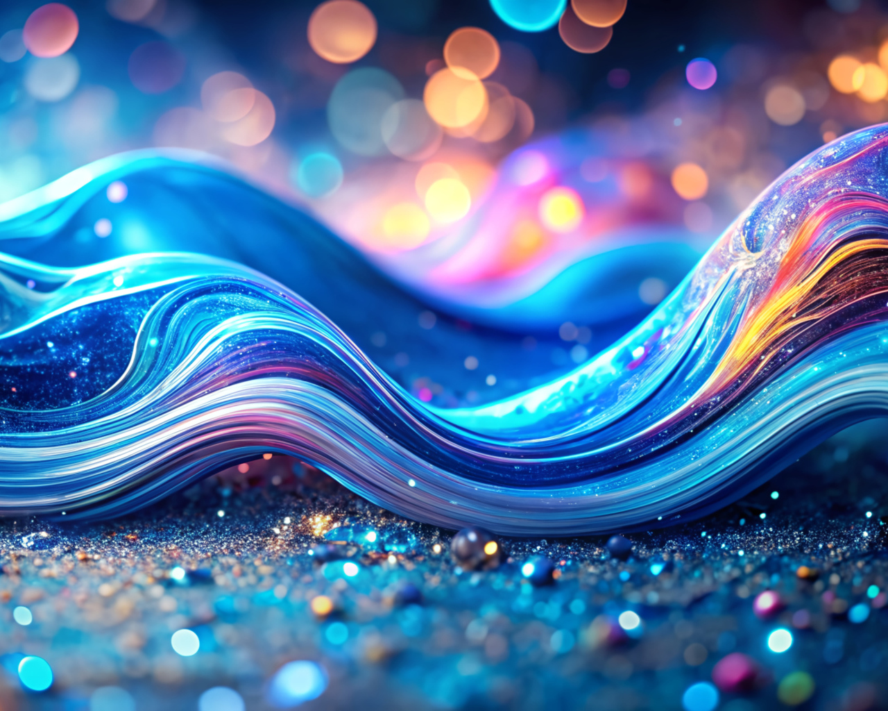 Абстрактная неоновая волна с блестками