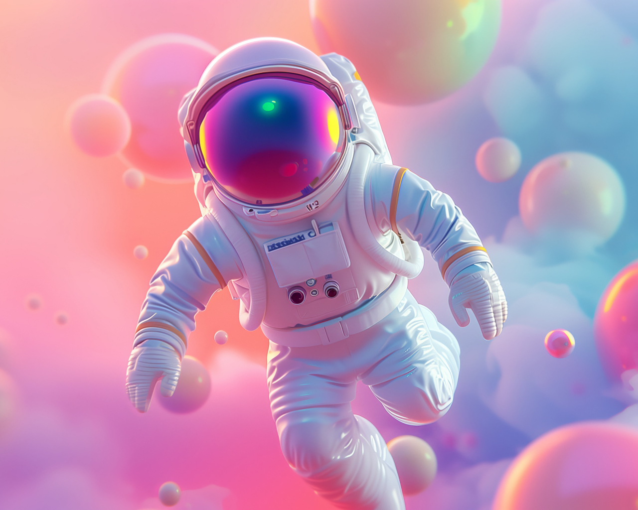 Астронавт в розовых пузырях 3д графика