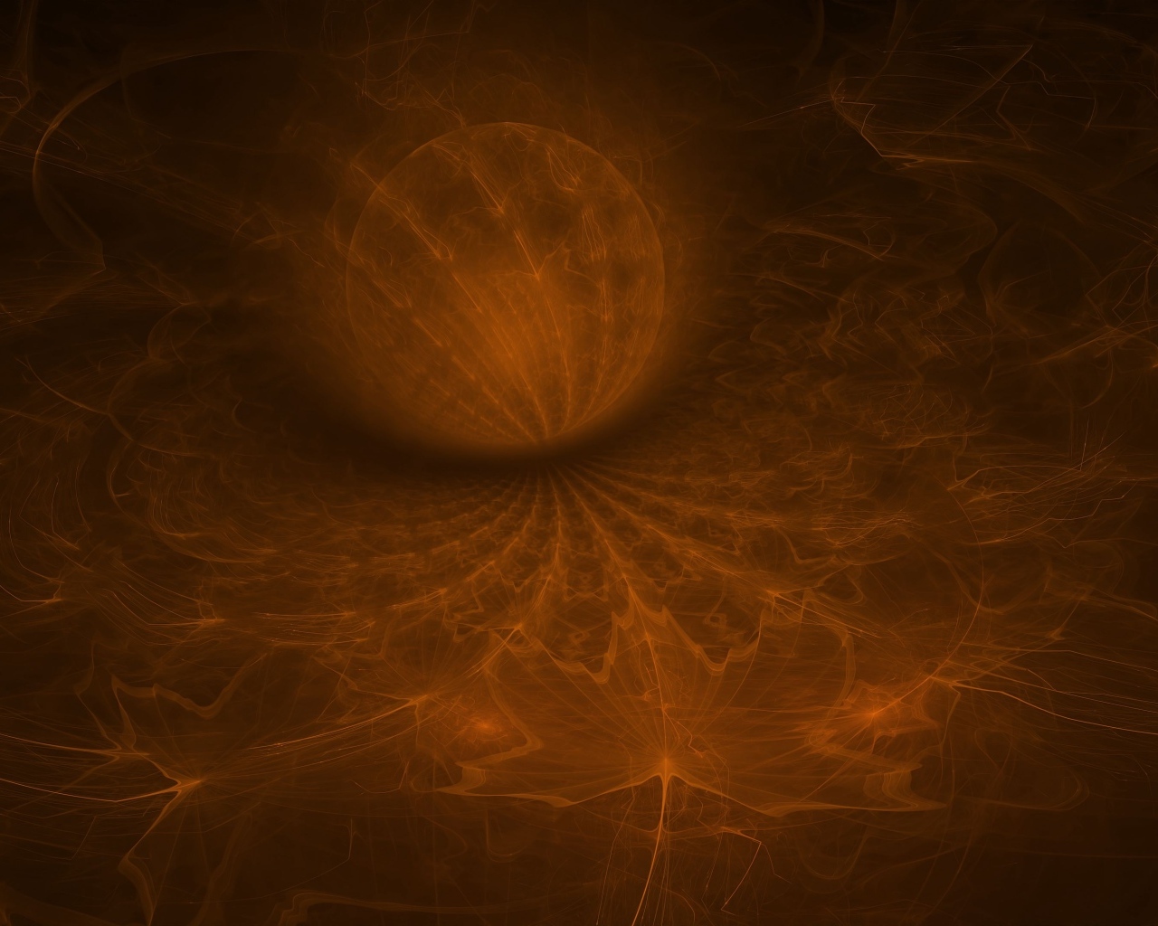 Шар на коричневом неоновом фоне с кленовым листом