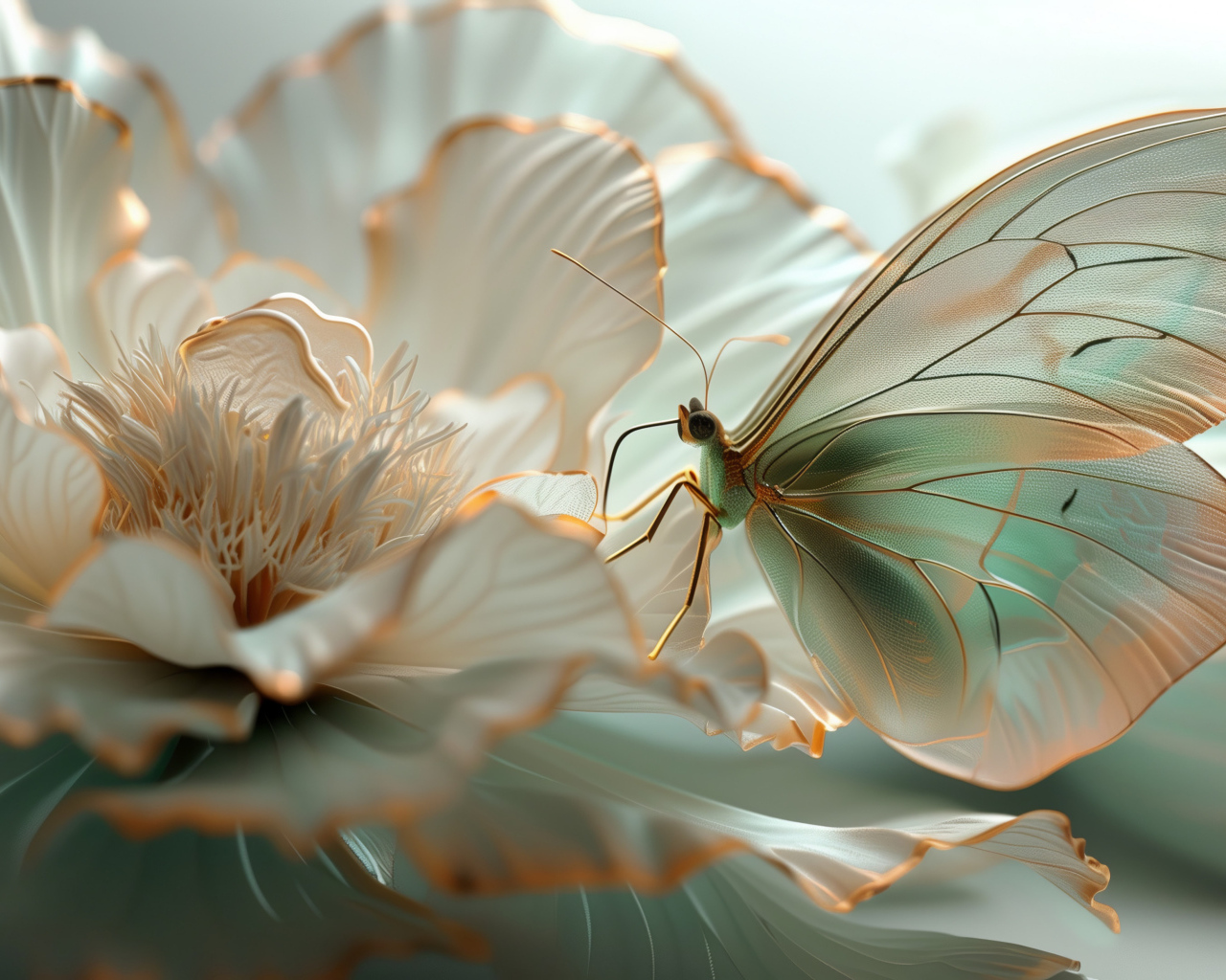 Красивая бабочка на волшебном цветке 3д графика