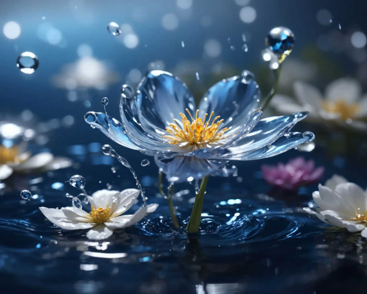 Красивые цветы в воде 3д графика