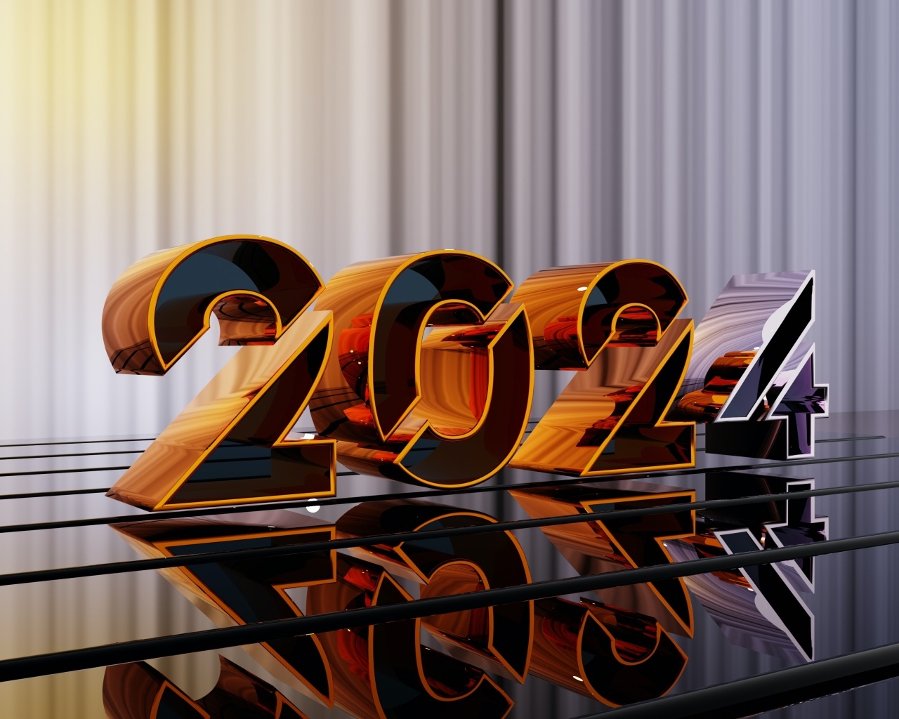 Красивые золотистые цифры 2024 на сером фоне