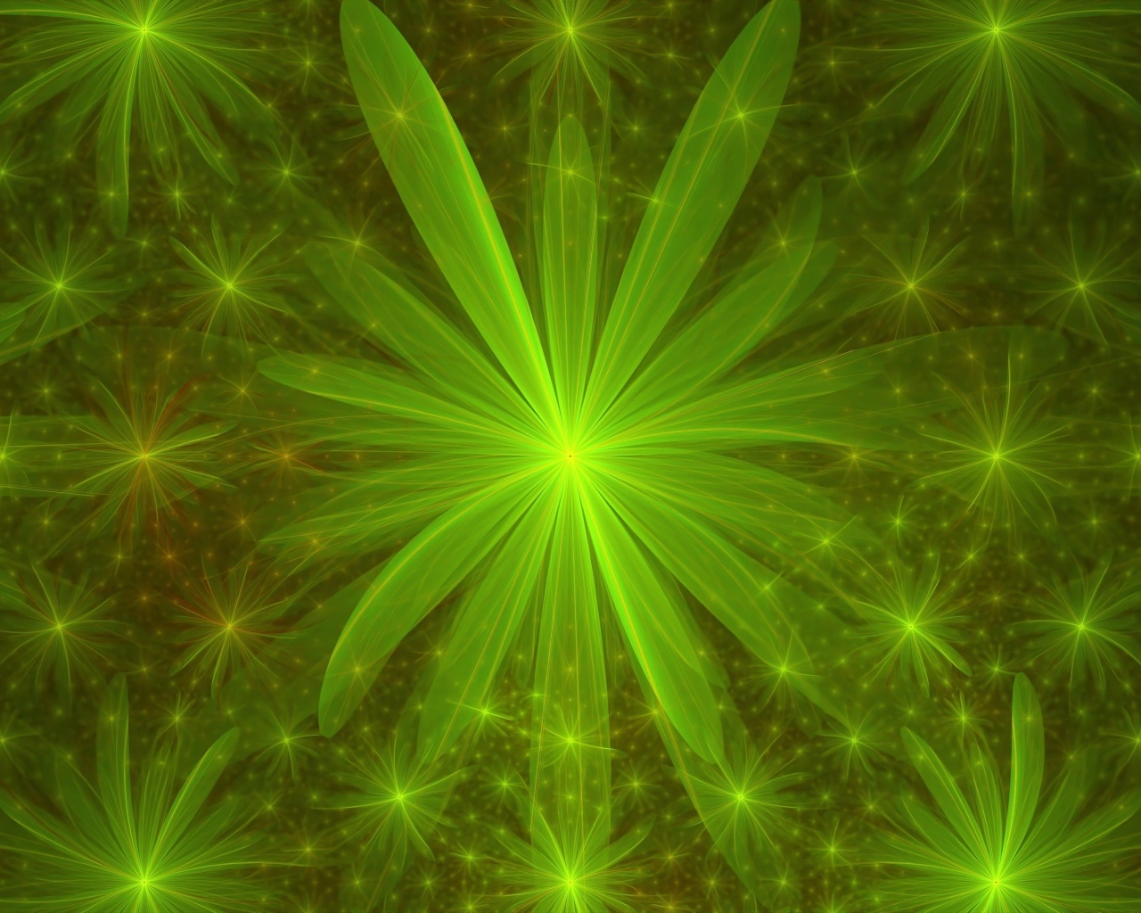 Красивые зеленые абстрактные цветы с яркой серединкой