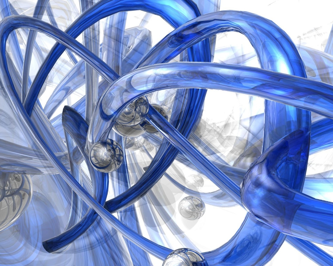 Синие спиральные трубы с металлическими шарами 3д графика